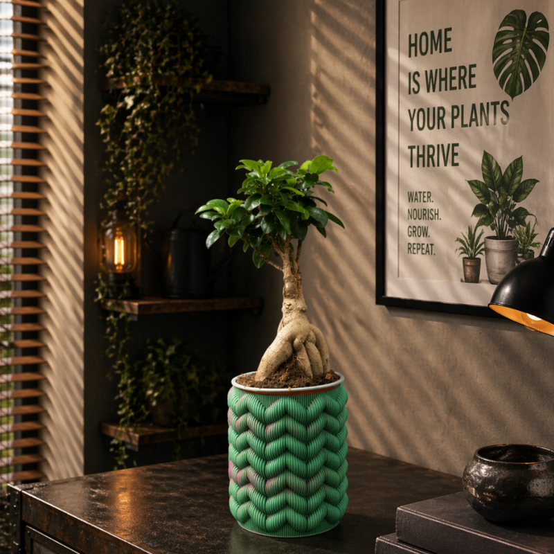 3D printed color shifting planter with textured surface indoor decorative plant pot